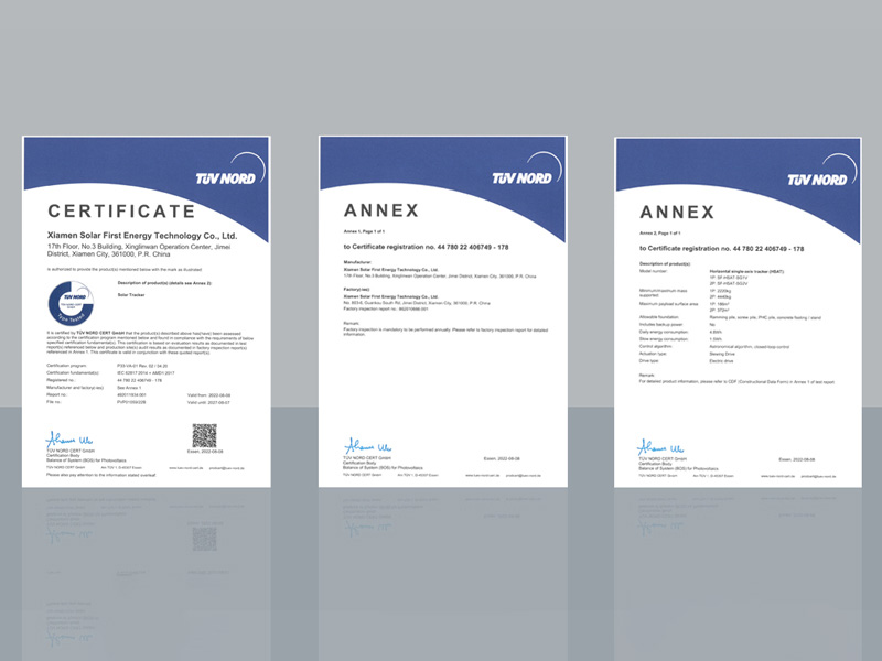 Solar First社のHorizo​​n Tracking Systemsが国際規格IEC 62817認証を取得